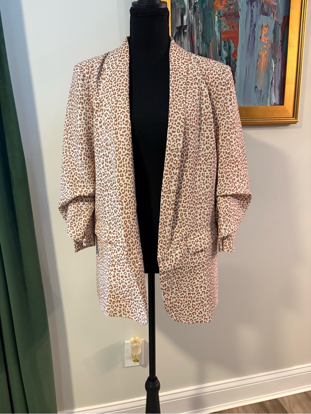 ODDY Leopard Print Open Front Blazer - Cream/Tan